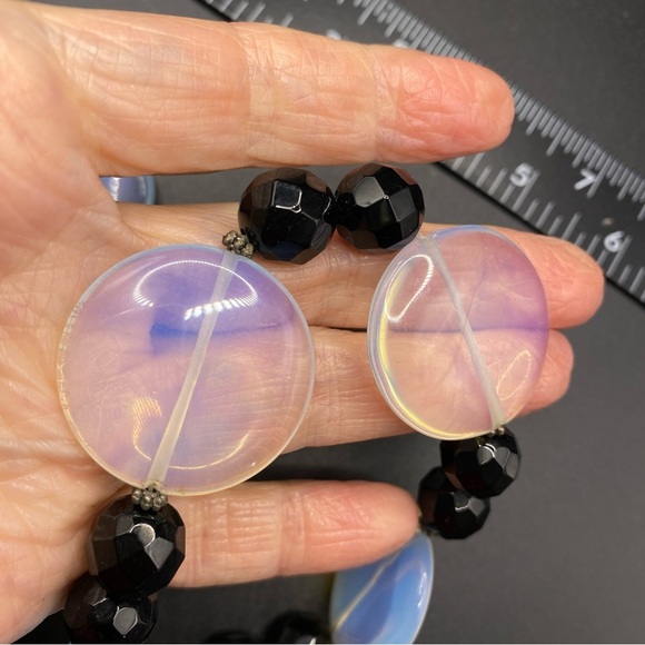 Glass Beads Black & Blue Toggle Clasp .925 Necklace - Picture 6 of 9